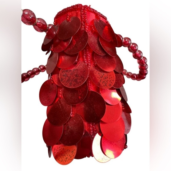 Vintage Y2K Mini Ruby Red Embellished Sequin Beaded La Regale Purse Handbag - Picture 5 of 9